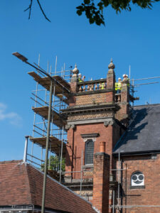 A view of the topping out ceremony from ground level