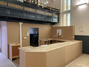 Cornerstone’s temporary kitchen in Trinity Hall is built - this kitchen will be removed when the coffee shop returns to the Cornerstone building