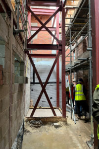 In the Link foyer, steel work for the lift shaft is in place