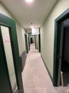 The corridor to the Gateway Lodge bedrooms has been decorated