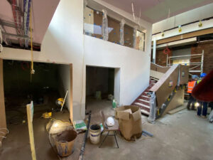 Finishing work is happening on the lower ground floor of the Atrium, in particular around the new meeting rooms